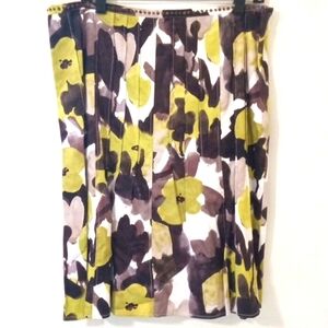 TRIBAL BROWN WHITE GREEN STITCH FRONT FIT & FLARE SKIRT SIZE 12 PRE-OWNED